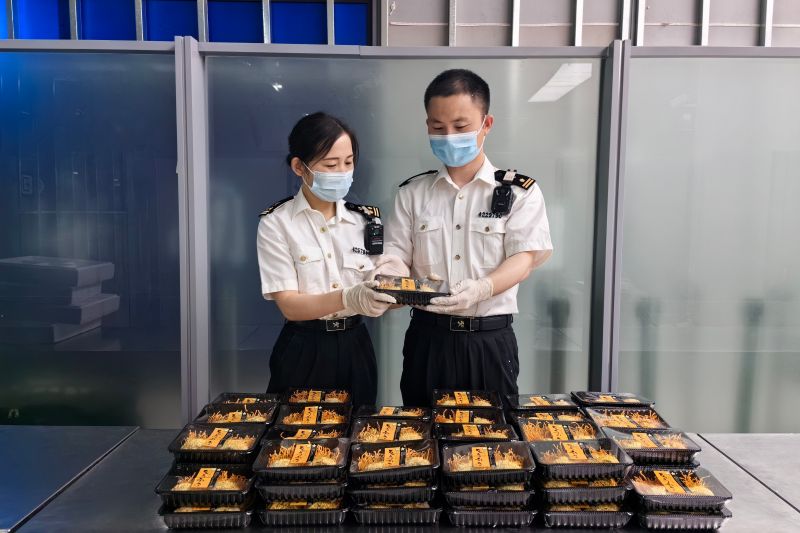 烟台海关查获违规携带进境蛹虫草7千克(图) 烟台海关查获违规携带进境蛹虫草7千克(图)